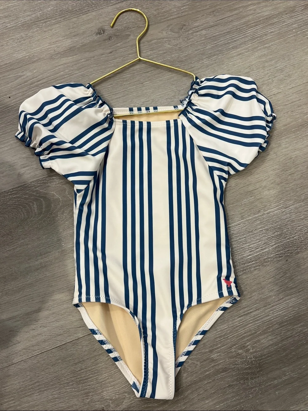 Pink Chicken Navy and Cream Striped Puff-Sleeve One-Piece